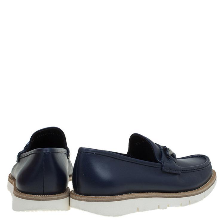 Pre Owned Salvatore Ferragamo Blue Leather Limas Gancini Horsebit Loafers Size 44
