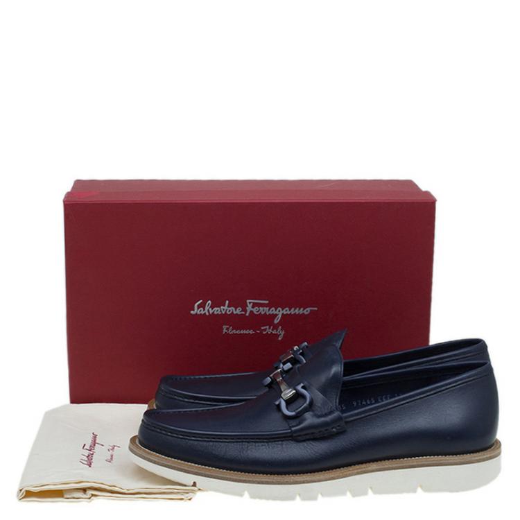 Pre Owned Salvatore Ferragamo Blue Leather Limas Gancini Horsebit Loafers Size 44