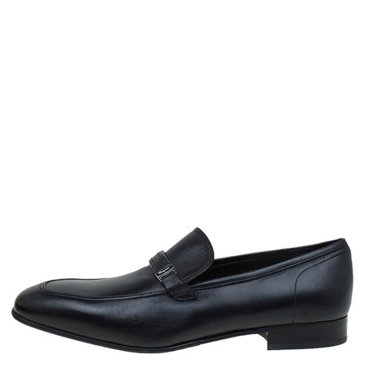 مملوكة مسبقًا Salvatore Ferragamo Black Leather Lino Loafers Size 44