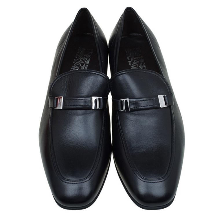 مملوكة مسبقًا Salvatore Ferragamo Black Leather Lino Loafers Size 44