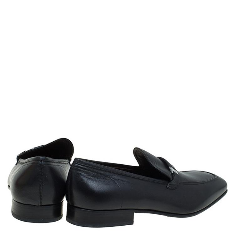 مملوكة مسبقًا Salvatore Ferragamo Black Leather Lino Loafers Size 44