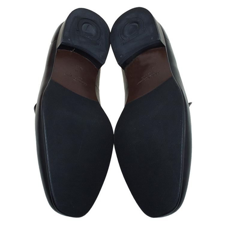 مملوكة مسبقًا Salvatore Ferragamo Black Leather Lino Loafers Size 44