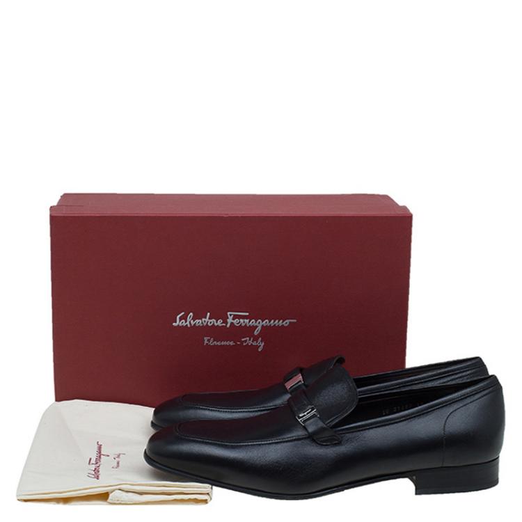 مملوكة مسبقًا Salvatore Ferragamo Black Leather Lino Loafers Size 44