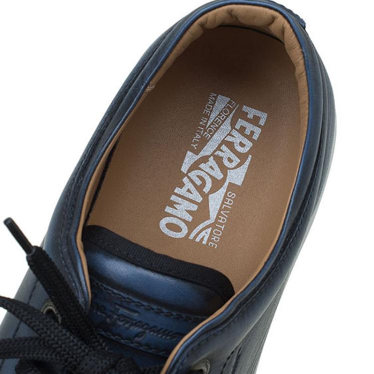 Pre Owned Salvatore Ferragamo Blue Leather Newport Sneakers Size 42.5