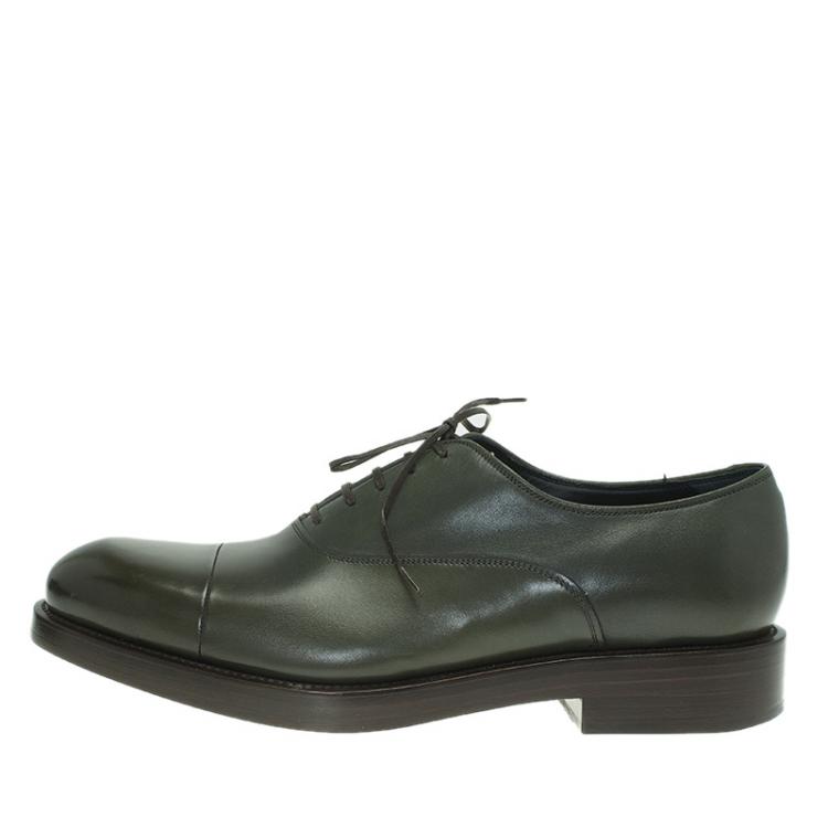 Pre Owned Salvatore Ferragamo Olive Leather Pride Oxfords Size 42.5