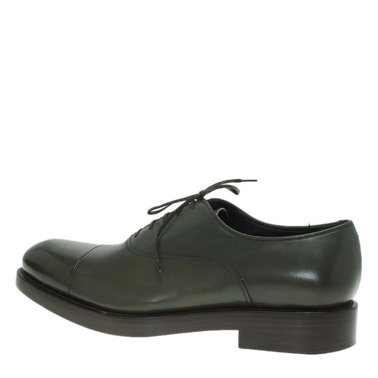 Pre Owned Salvatore Ferragamo Olive Leather Pride Oxfords Size 42.5