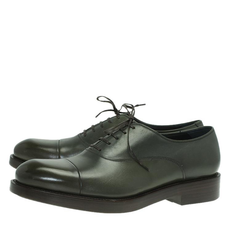 Pre Owned Salvatore Ferragamo Olive Leather Pride Oxfords Size 42.5