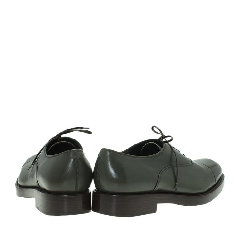 Pre Owned Salvatore Ferragamo Olive Leather Pride Oxfords Size 42.5
