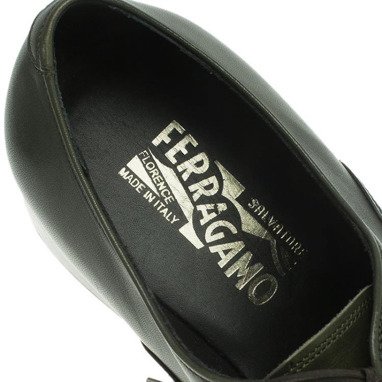 Pre Owned Salvatore Ferragamo Olive Leather Pride Oxfords Size 42.5