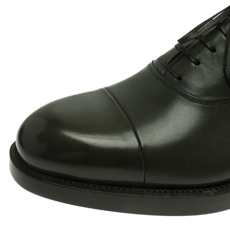 Pre Owned Salvatore Ferragamo Olive Leather Pride Oxfords Size 42.5
