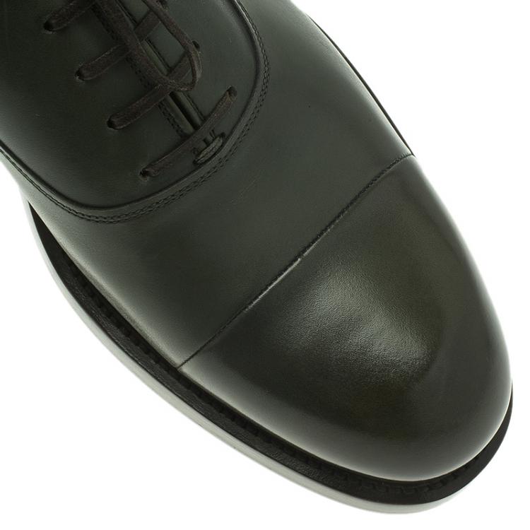 Pre Owned Salvatore Ferragamo Olive Leather Pride Oxfords Size 42.5