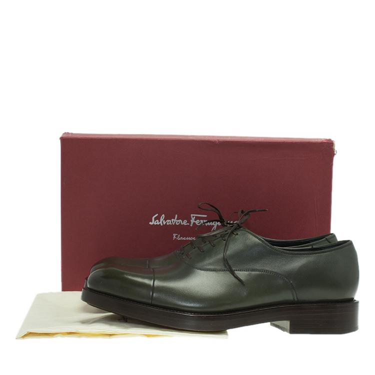 Pre Owned Salvatore Ferragamo Olive Leather Pride Oxfords Size 42.5