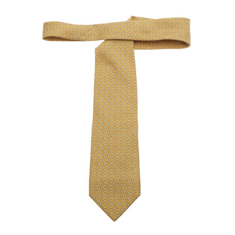 Pre Owned Salvatore Ferragamo Yellow Silk Printed Tie