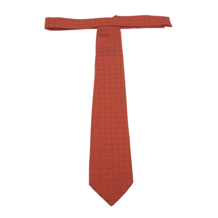 Pre Owned Salvatore Ferragamo Orange Silk Printed Tie 