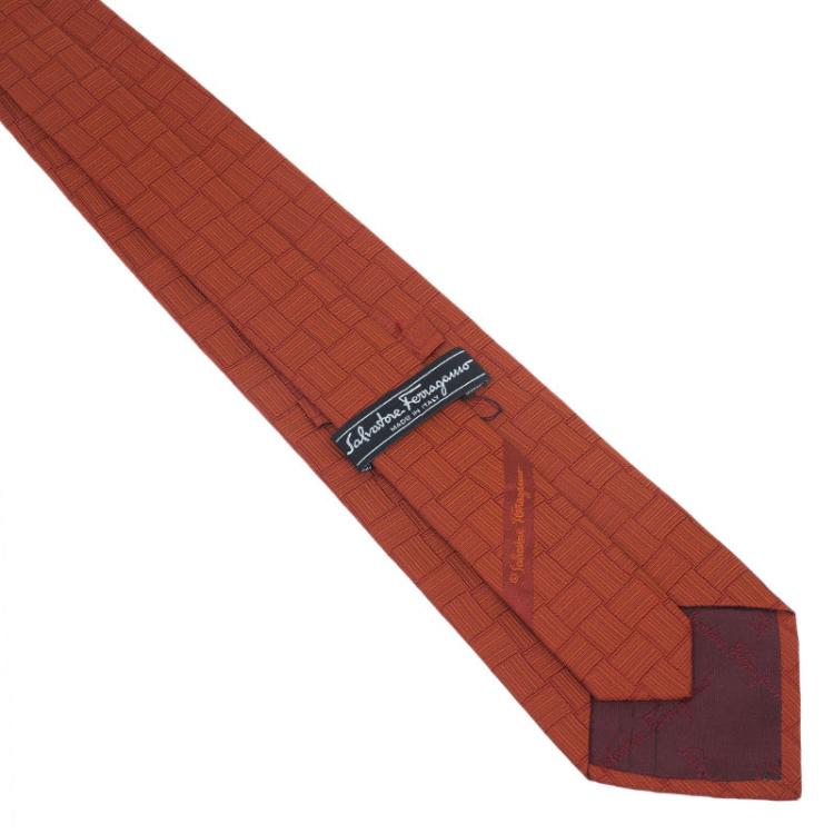 Pre Owned Salvatore Ferragamo Orange Silk Printed Tie 