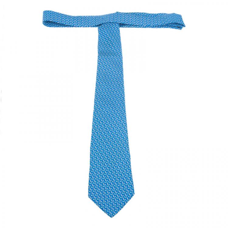 Pre Owned Salvatore Ferragamo Blue Silk Printed Tie 