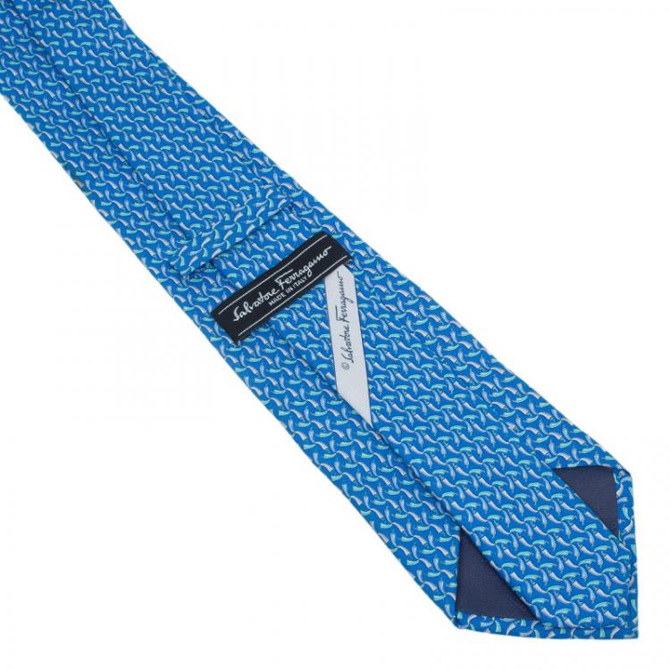 Pre Owned Salvatore Ferragamo Blue Silk Printed Tie 