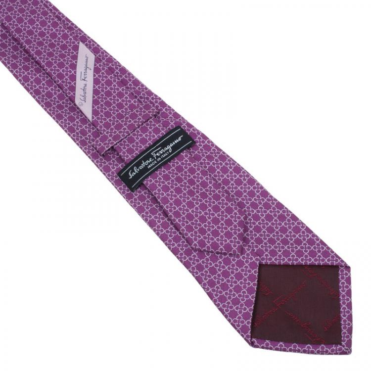 Pre Owned Salvatore Ferragamo Purple Silk Printed Tie 
