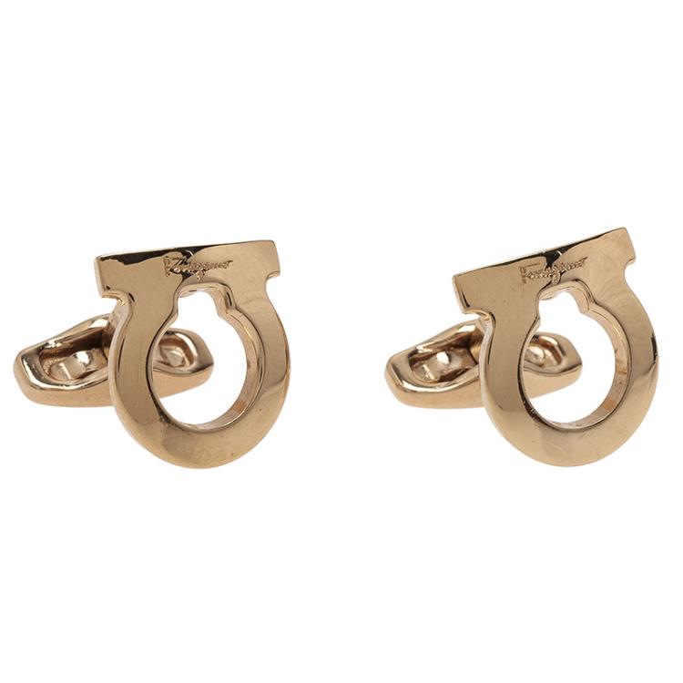 Pre Owned Salvatore Ferragamo Gold-Plated Steel Gancio Men's Cufflinks
