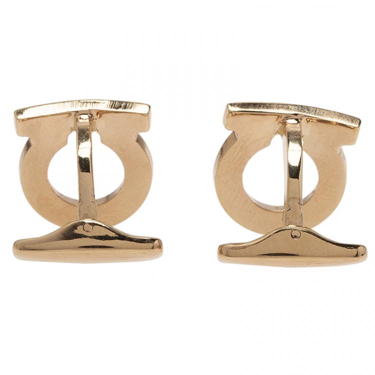Pre Owned Salvatore Ferragamo Gold-Plated Steel Gancio Men's Cufflinks
