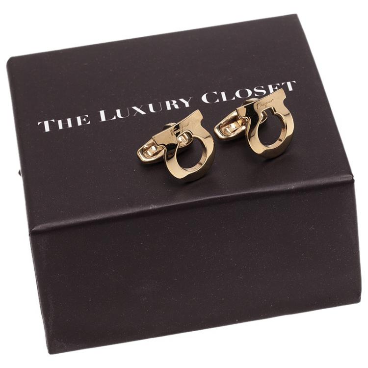 Pre Owned Salvatore Ferragamo Gold-Plated Steel Gancio Men's Cufflinks