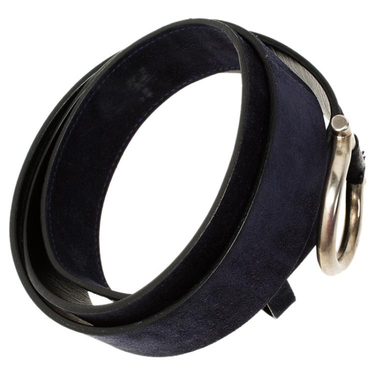 Pre Owned Salvatore Ferragamo Navy Blue Suede Gancini Belt 100CM