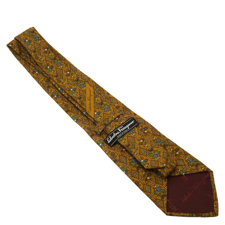 Pre Owned Salvatore Ferragamo Yellow Printed Silk Tie