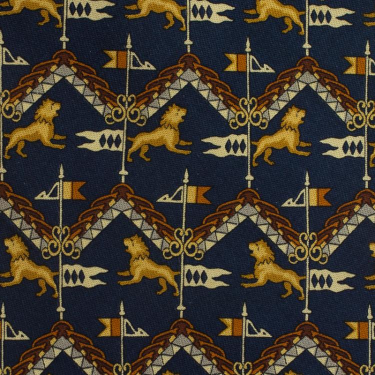 Pre Owned Salvatore Ferragamo Navy Blue Lions Print Silk Tie