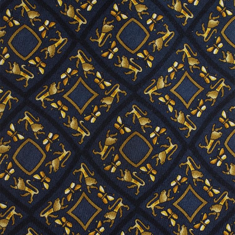 Pre Owned Salvatore Ferragamo Navy Blue Lion Print Silk Tie