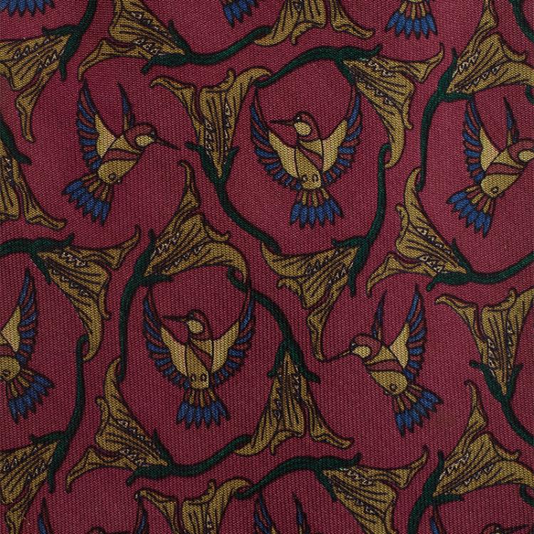 Pre Owned Salvatore Ferragamo Burgundy Birds Print Silk Tie