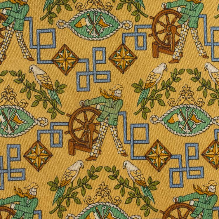 Pre Owned Salvatore Ferragamo Yellow Farmer and Birds Print Silk Tie