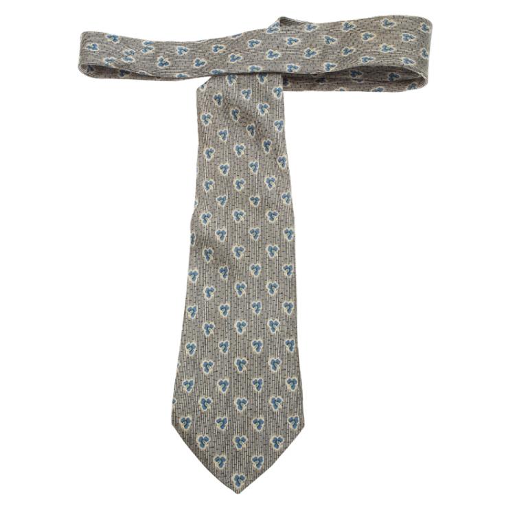 Pre Owned Salvatore Ferragamo Grey and Blue Floral Print Silk Tie