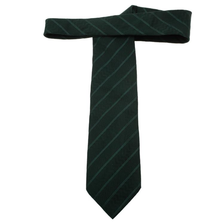 Pre Owned Salvatore Ferragamo Green Striped Silk Tie