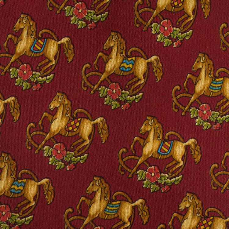 Pre Owned Salvatore Ferragamo Red Horse Print Silk Tie