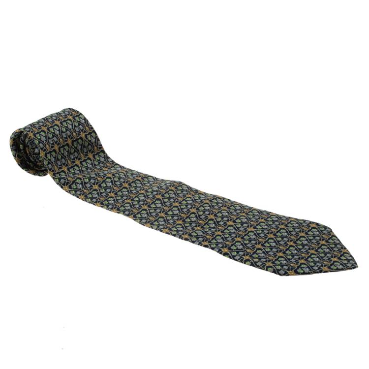 Pre Owned Salvatore Ferragamo Blue Printed Silk Tie
