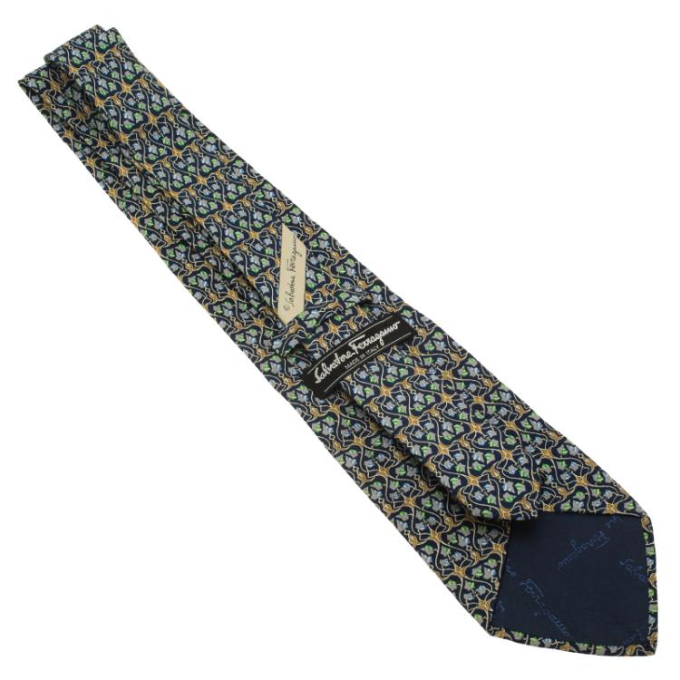 Pre Owned Salvatore Ferragamo Blue Printed Silk Tie