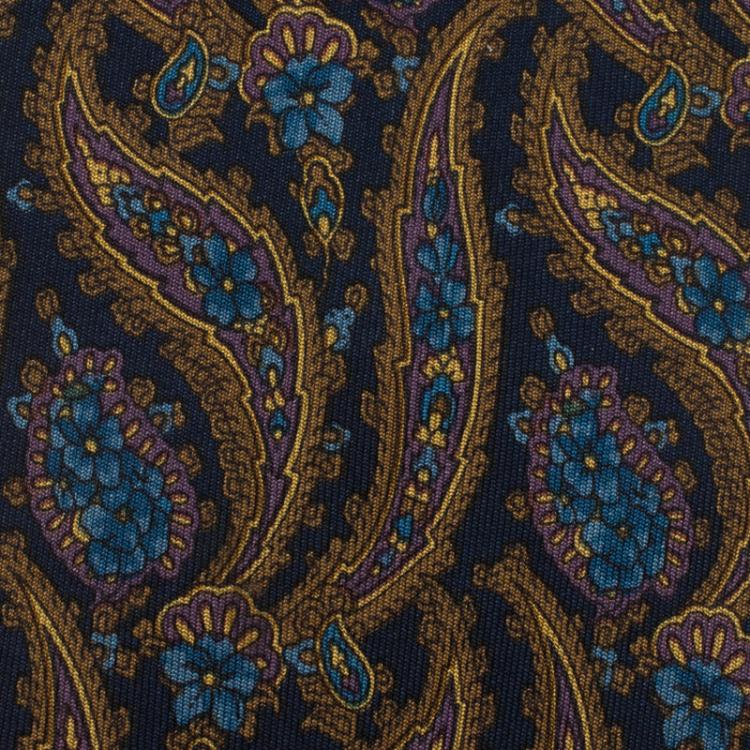 Pre Owned Salvatore Ferragamo Navy Blue Floral Print Silk Tie