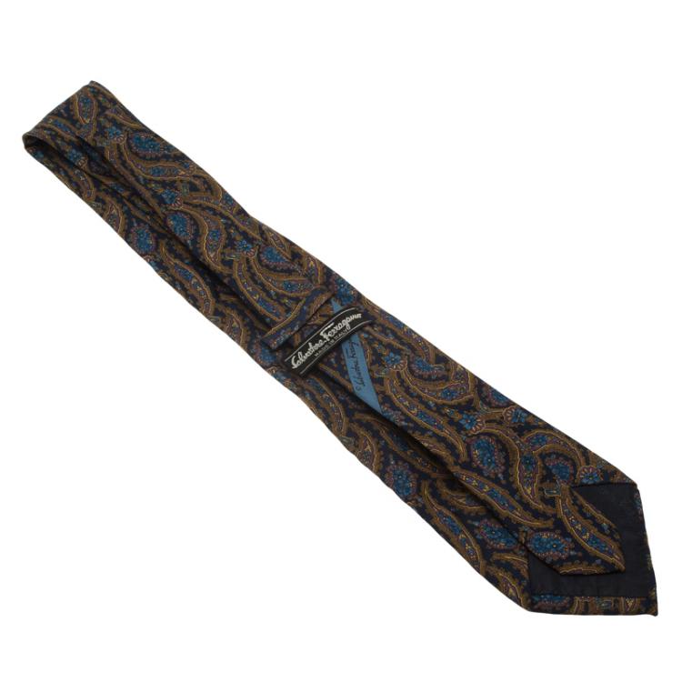 Pre Owned Salvatore Ferragamo Navy Blue Floral Print Silk Tie