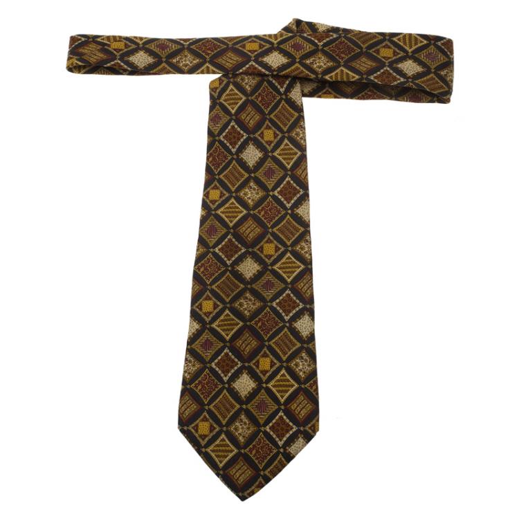 Pre Owned Salvatore Ferragamo Brown Printed Silk Tie