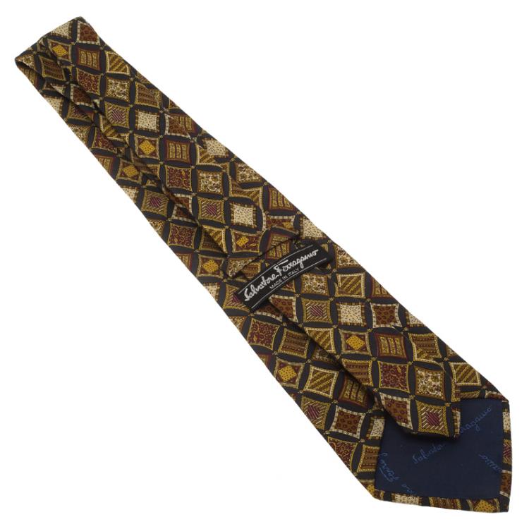 Pre Owned Salvatore Ferragamo Brown Printed Silk Tie