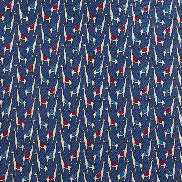 Pre Owned Salvatore Ferragamo Blue Giraffe Print Silk Tie