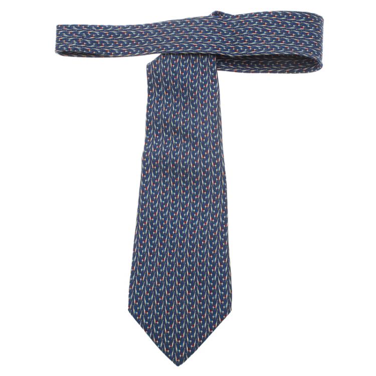 Pre Owned Salvatore Ferragamo Blue Giraffe Print Silk Tie