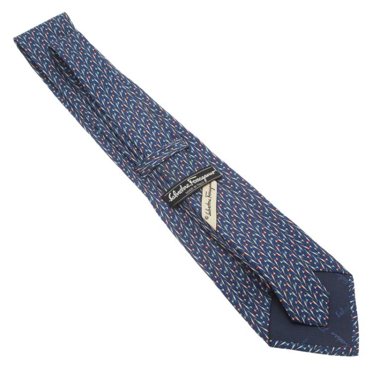 Pre Owned Salvatore Ferragamo Blue Giraffe Print Silk Tie