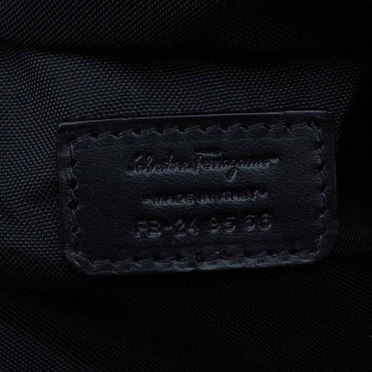 Pre Owned Salvatore Ferragamo Black Nylon and Leather Strap Weekender Bag