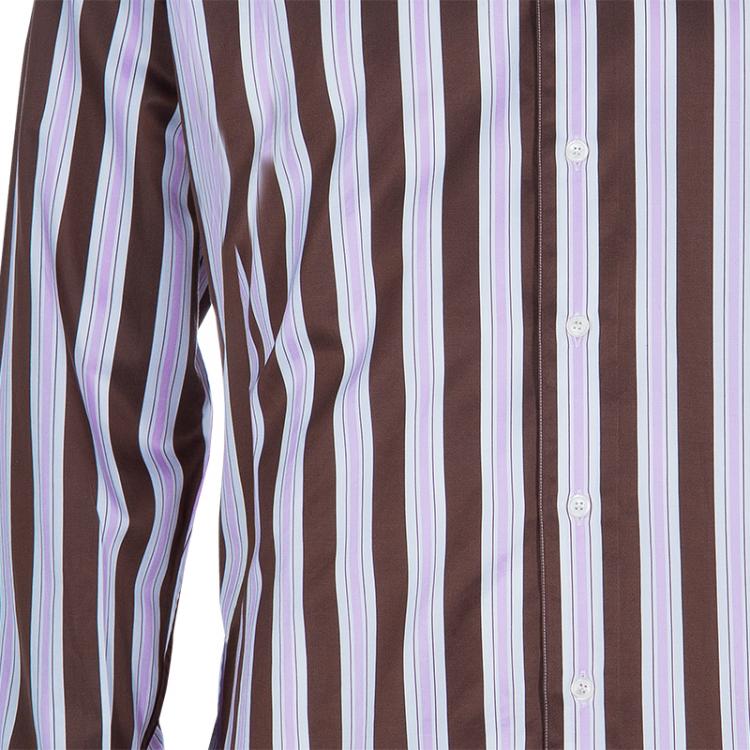Pre Owned Salvatore Ferragamo Men's Brown and Pink Striped Shirt L