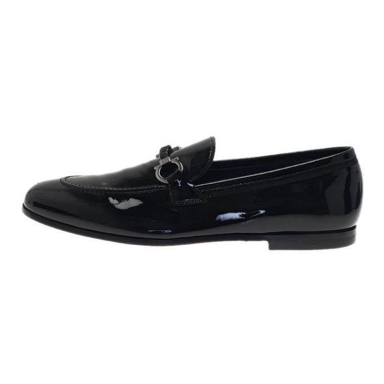 Pre Owned Salvatore Ferragamo Black Patent Gancino Bit Loafers Size 42.5