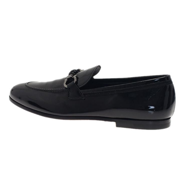 Pre Owned Salvatore Ferragamo Black Patent Gancino Bit Loafers Size 42.5