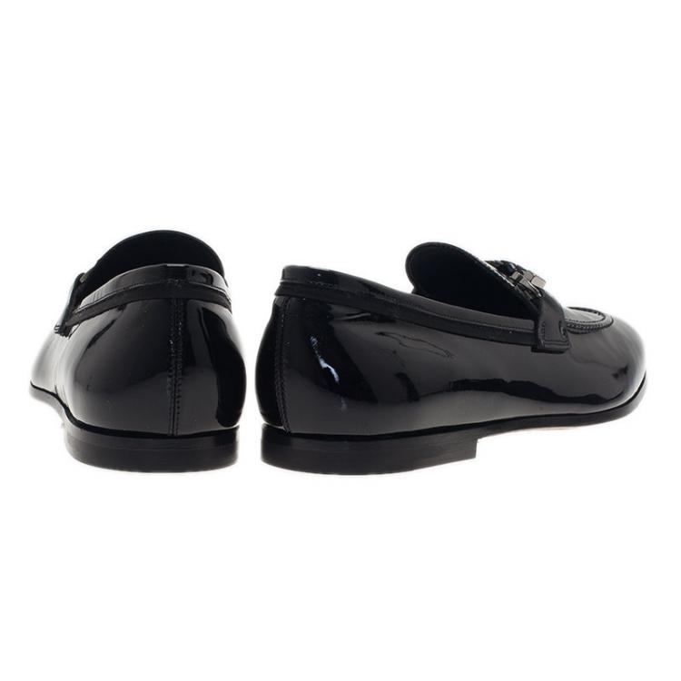 Pre Owned Salvatore Ferragamo Black Patent Gancino Bit Loafers Size 42.5
