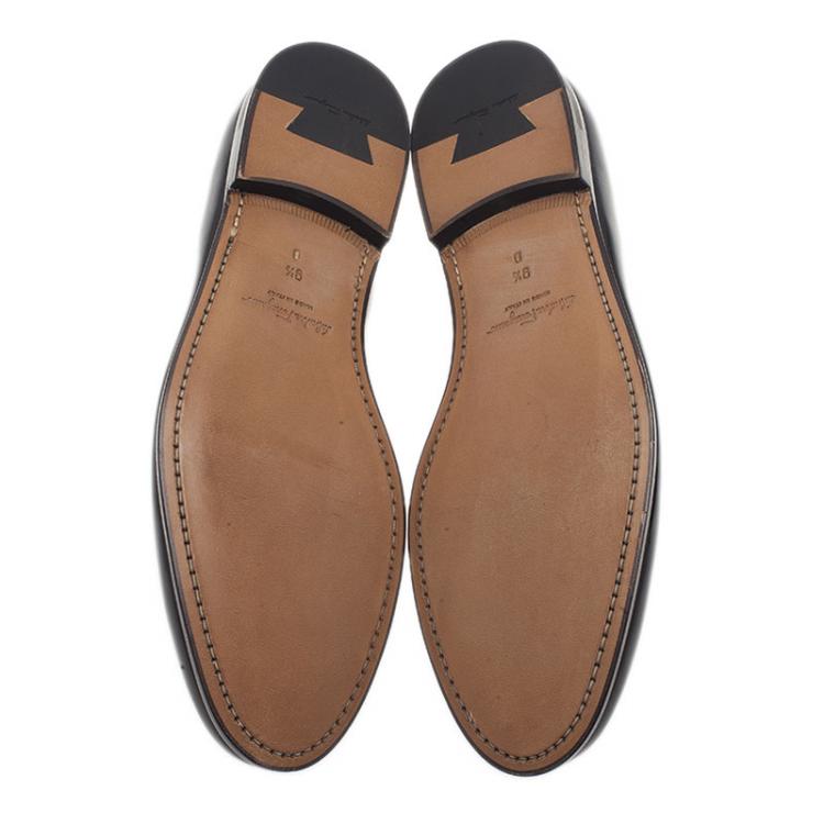 Pre Owned Salvatore Ferragamo Black Patent Gancino Bit Loafers Size 42.5