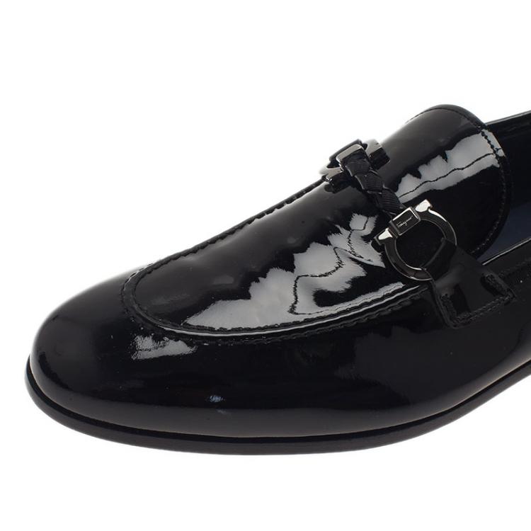Pre Owned Salvatore Ferragamo Black Patent Gancino Bit Loafers Size 42.5